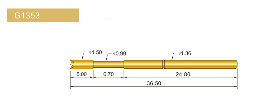 G1353-Q探針、四爪頭探針、1.36mm測試針、總長36.5mm、彈簧針圖片、測試針圖片、頂針圖片、探針圖片